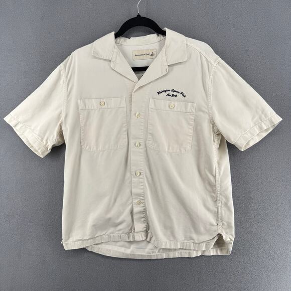 Abercrombie Fitch Camp Collar Workwear Embroidered Shirt Mens S Button Down NY
